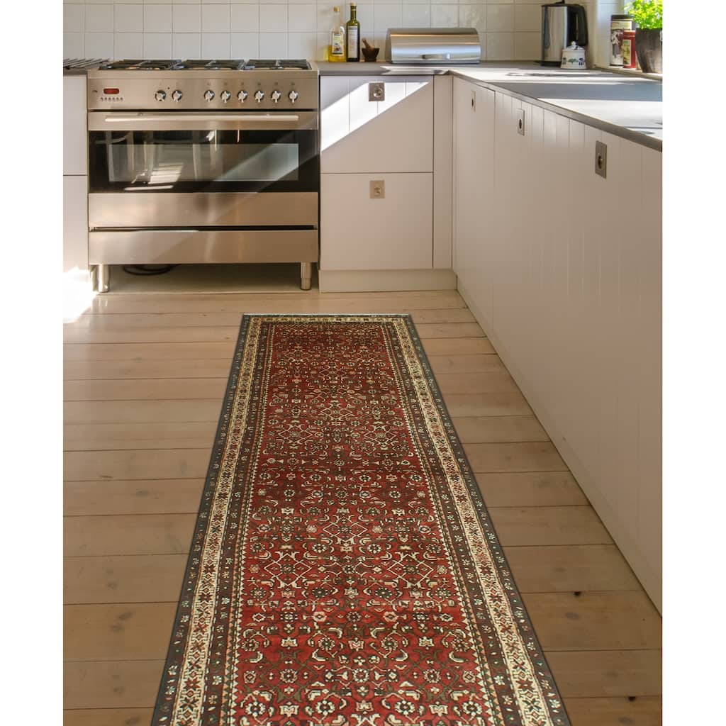 Fine Vintage Distressed Kelvan Rust/Ivory Runner - 3'7" x 12'6"