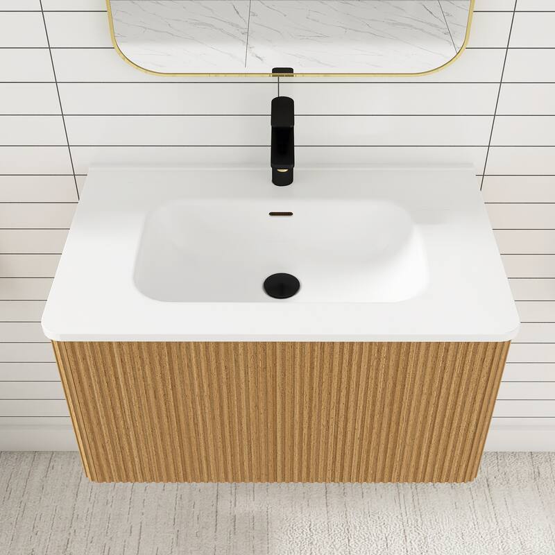 Floating Bathroom Vanity with Glossy White Integrated Ceramic Sink
