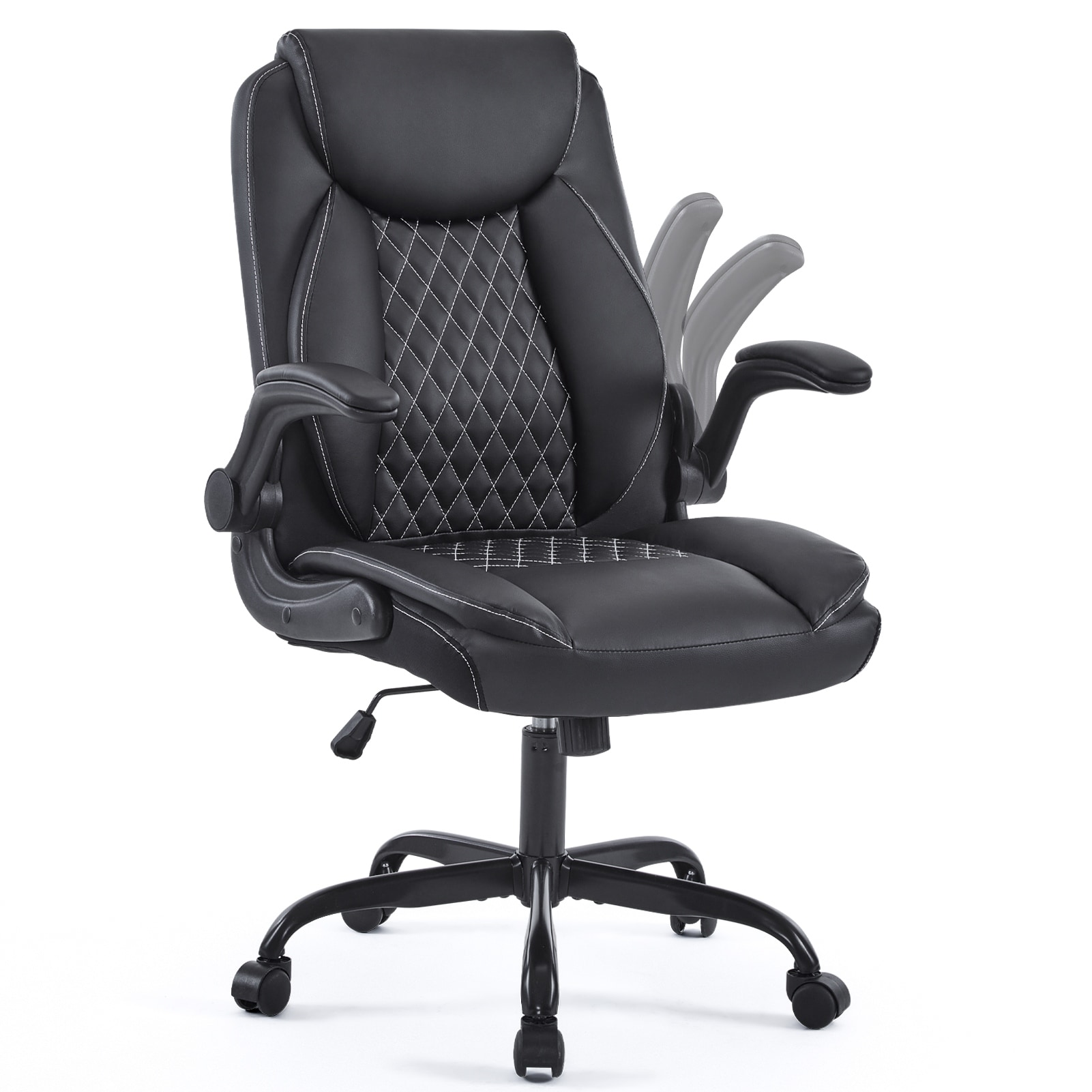 Leather Ergonomic Back Support Swivel Executive Office Chair with Wheels and Flip-Up Armrests, with Adjustable Rocking Function