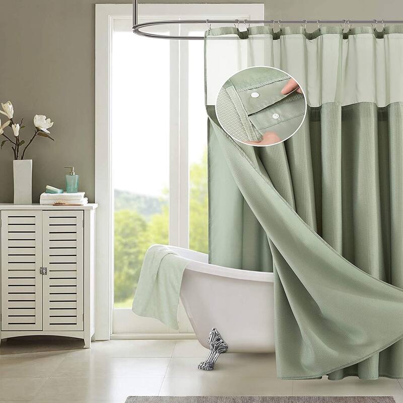 Porch & Den Roycroft Hotel Shower Curtain with Detachable Liner - Khaki Green