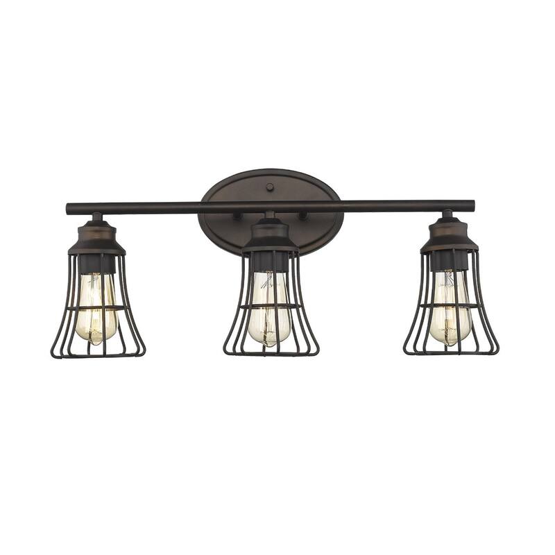Bronze Cage Vanity Wall Light with 3 LED Compatible Lights Flush Mount and Damp Location Rated - 9.25"H x 23.25"W x 6.25"D