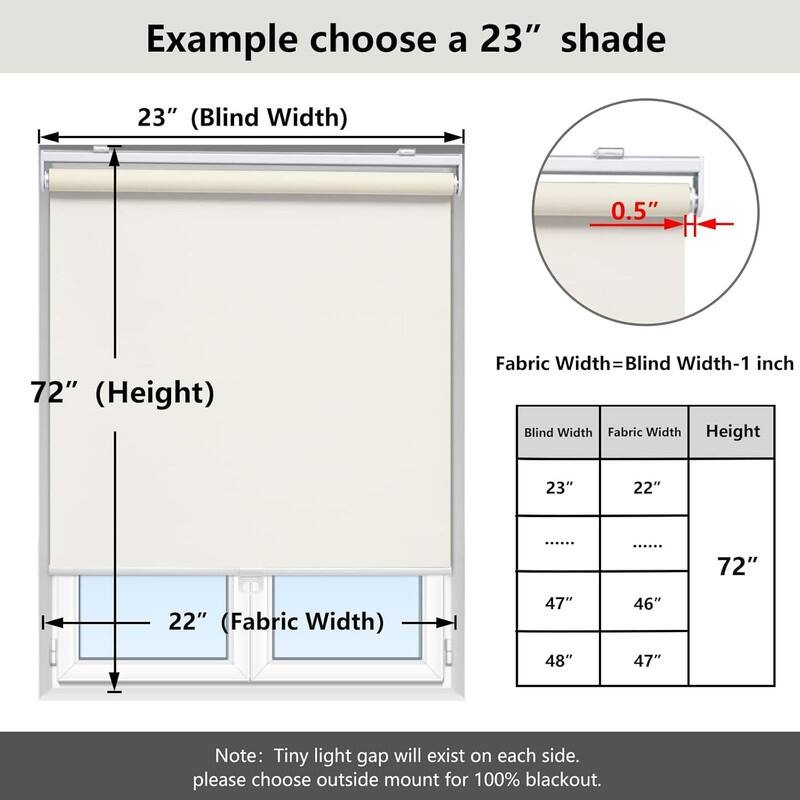 Cordless Roller Shades Blackout Blinds for Darkening Rolled Up Shades - 72"L x 34"W