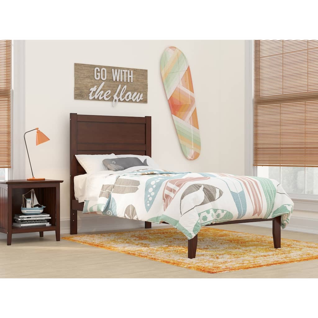 Twin Bed Platform Wood Frame - Modern Luxury Bed Walnut Finish
