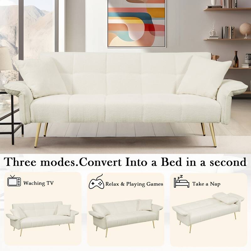 70 "Teddy Velvet Sofa Bed With Adjustable Armrests