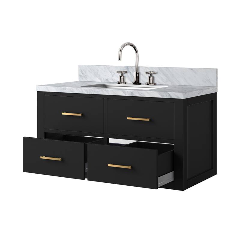 Castor Bath Vanity with Carrara Marble Top, Sink and Faucet