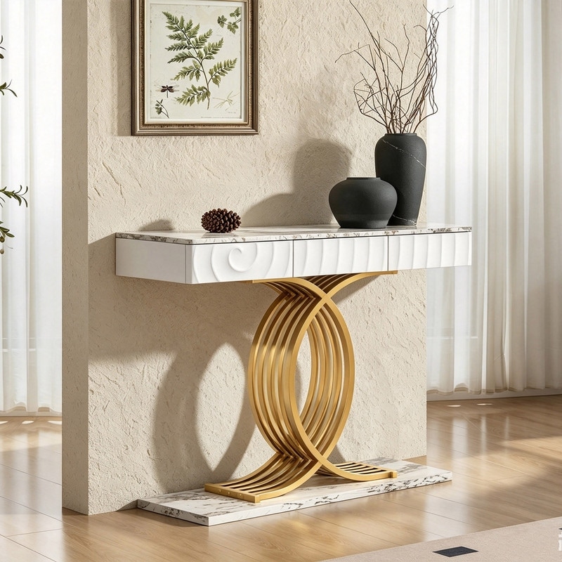 Modern 47.3'' Console Table with 3 Drawers, Behind Sofa Table with X-Shaped Frame for Living Room, Entryway, Hallway