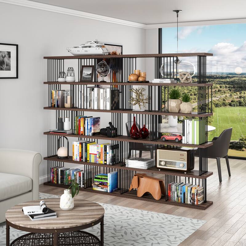 EVE-Modern 70" H x 94.4"V N Iron Etagere Bookcase - 94.4*70*11.8 inches - Brown - 94.4*70*11.8 inches