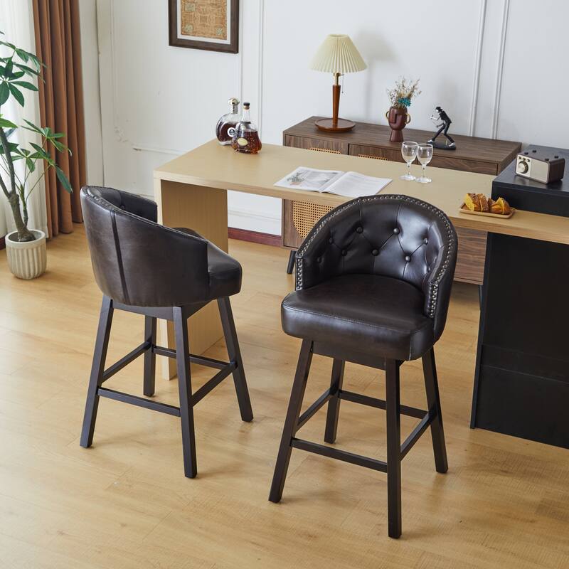 Roomfitters 33.25" Swivel Upholstered Counter Stools, Set of 2 Armless Bar Chairs with Rubberwood Frame and Footrest - Dark Brown