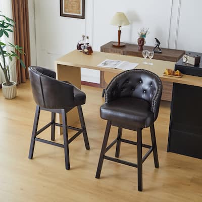 Roomfitters 33.25" Swivel Upholstered Counter Stools, Set of 2 Armless Bar Chairs with Rubberwood Frame and Footrest