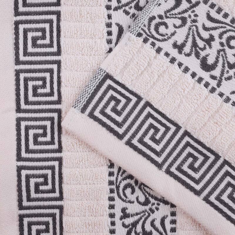 Superior Athens Cotton Floral Border Greek Key 3-Piece Towel Set