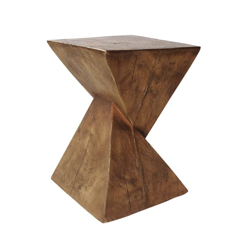 12.5" Modern Round Side Table with Twisted Hourglass Structure and Wood-like Finish