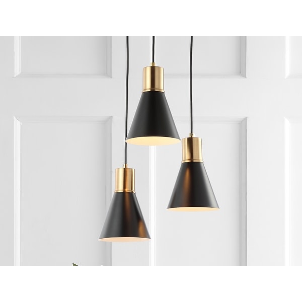 Apollo 15" 3-Light Metal LED Cluster Pendant, Black/Brass Gold by JONATHAN Y. Opens flyout.