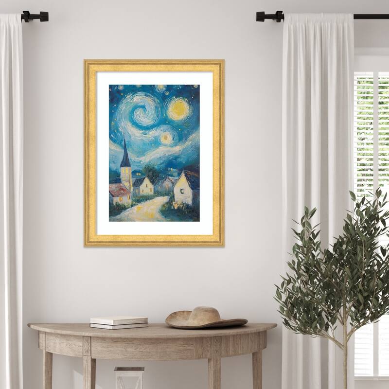 Swirling Night Sky by Tradelink inhouse artist Wood Framed Wall Art Print - Owen Gold