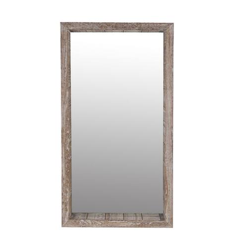 Rectangular Wooden Frame Wall Mirror, Weathered Brown and Silver