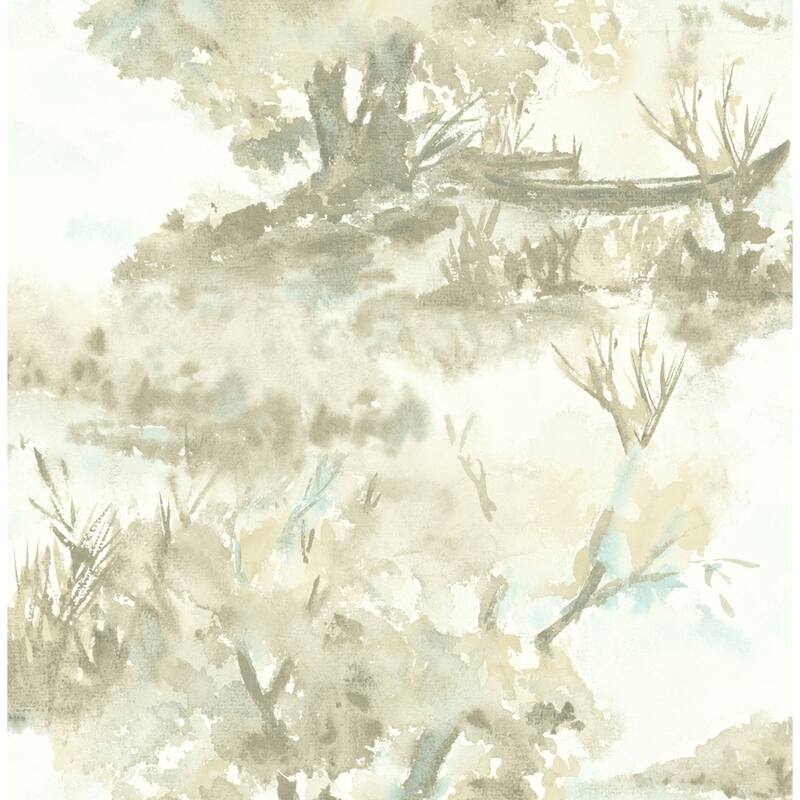 Seabrook Designs Attersee Trees Scenic Watercolor Unpasted Wallpaper - 20.5 in. W x 33 ft. L (approximately 56 sq. ft.) - Ice, Champagne & Taupe