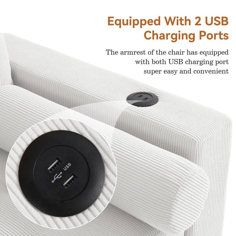 Corduroy Convertible Loveseat Sofa Bed Recliner with Cup Holder, USB Ports & Storage