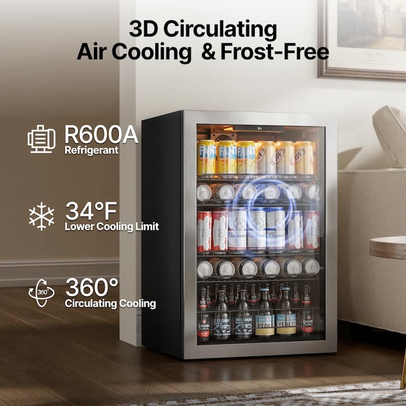 Ca'Lefort 21.7 in. W Single Zone 155-Cans Beverage Cooler Freestanding Refrigerator Glass Door