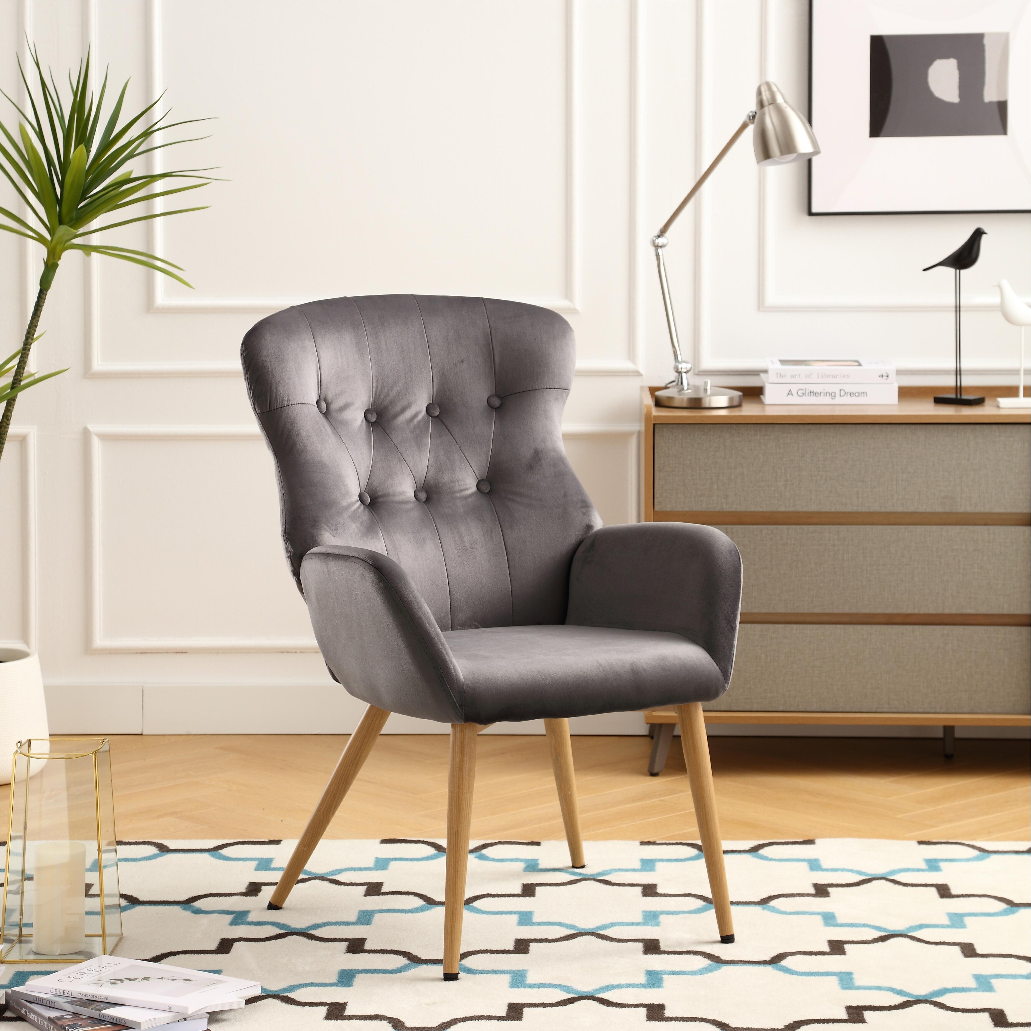 Living Room Accent Chair Modern Tufted Button Wingback Chair with
