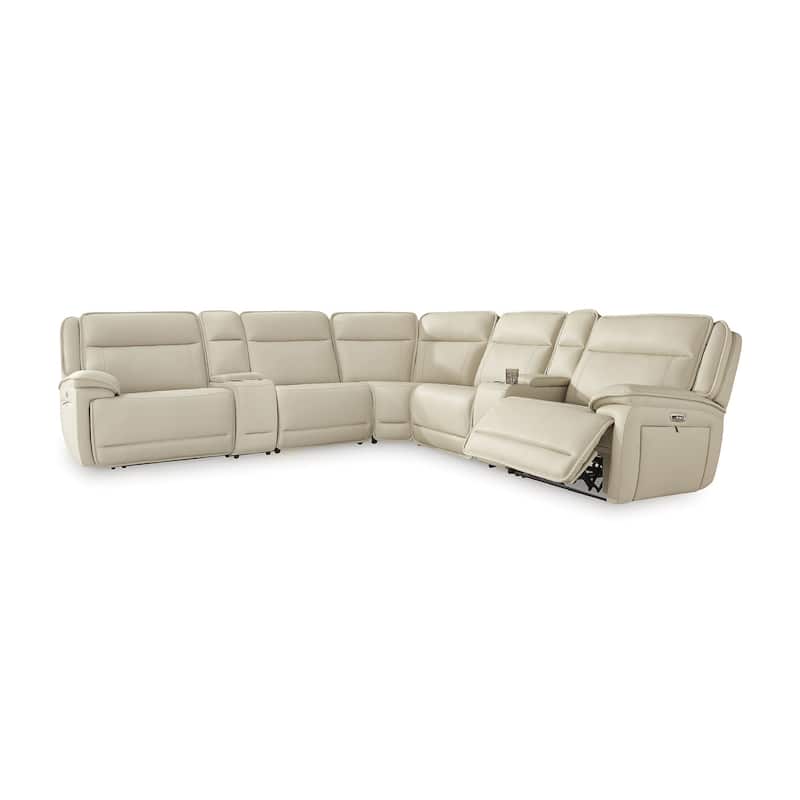 Signature Design by Ashley Double Deal Beige 7-Piece Reclining Sectional with 2 Consoles - 136.75"W x 136.25"D x 42.5"H