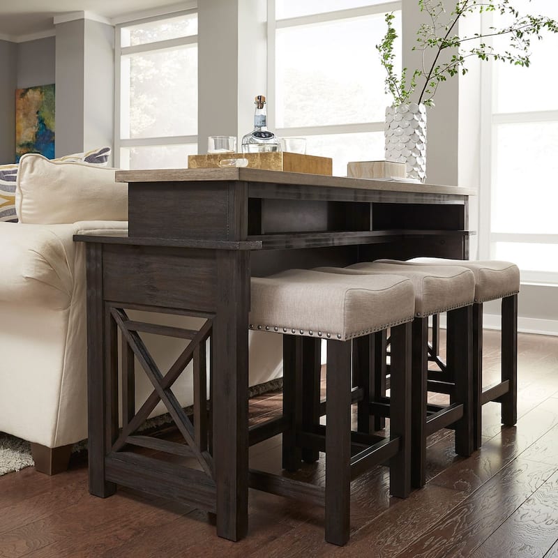 Heatherbrook Charcoal and Ash 4 Piece Console Set (1-Console 3-Stools) - Charcoal and Ash - Wood