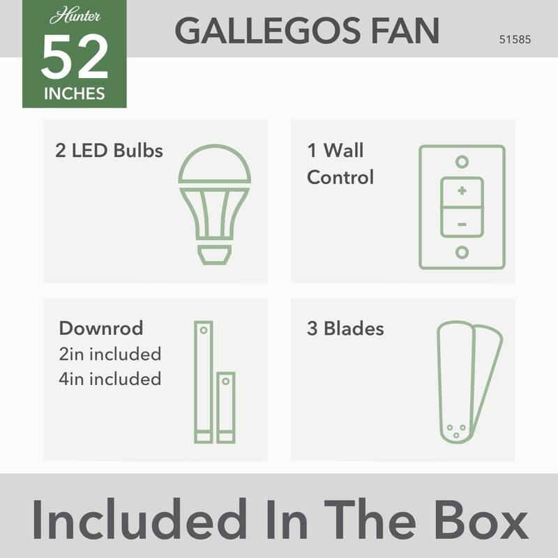 Hunter 52" Gallegos Outdoor Ceiling Fan with LED Light Kit and Wall Control, Damp-Rated