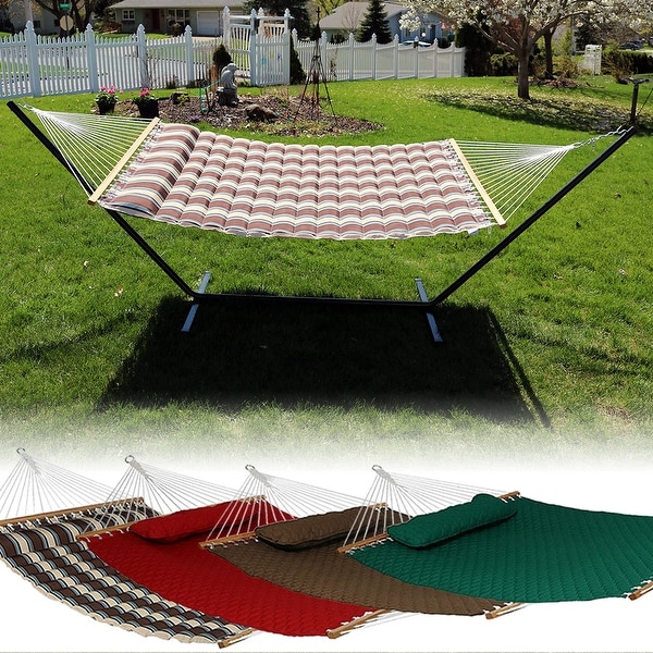 Sunnydaze Quilted Double Fabric 2-Person Hammock & Hammock Stand