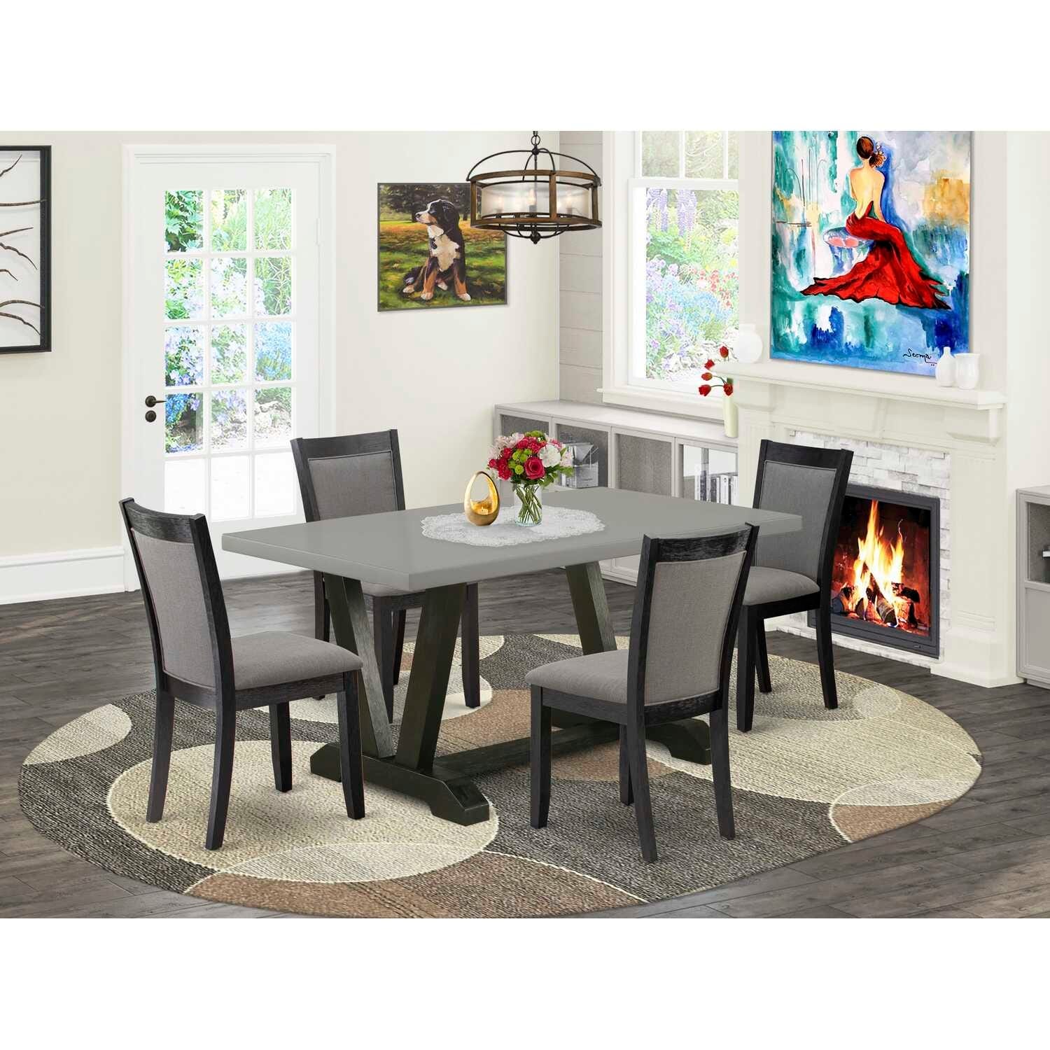 HomeStock 5-Piece Natural Oak Finish Solid Wood Top Dining Table with 4 Parson Chair