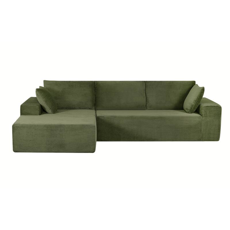 Modular Sleeper Sofa with Wide Armrest Corduroy L Shaped Sectional Couches for Living Room, No Assembly
