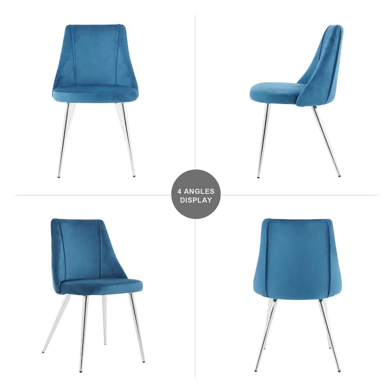 Set of 4 Modern simple velvet dining chair with chrome metal legs