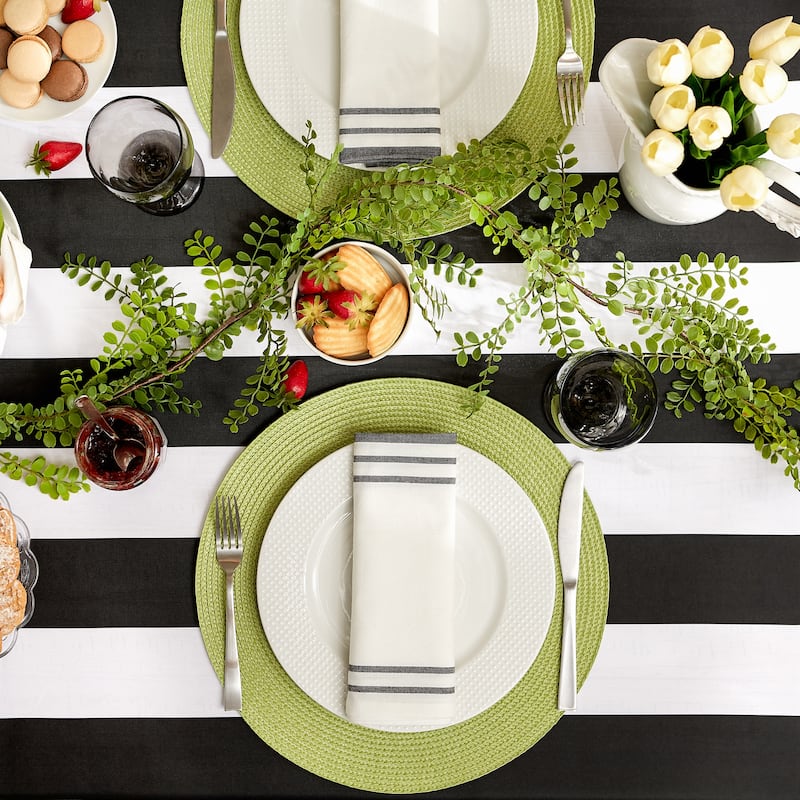 Black Cabana Stripe Print Outdoor Tablecloth