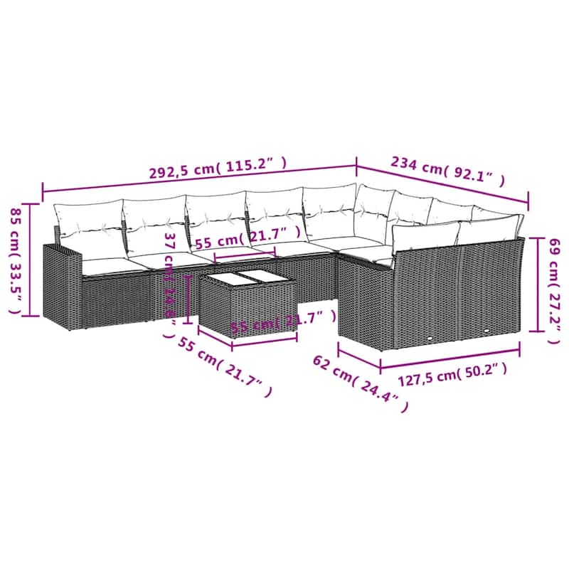 vidaXL Garden Sofa Set Black PE Rattan Large Modular Garden Sofa Set