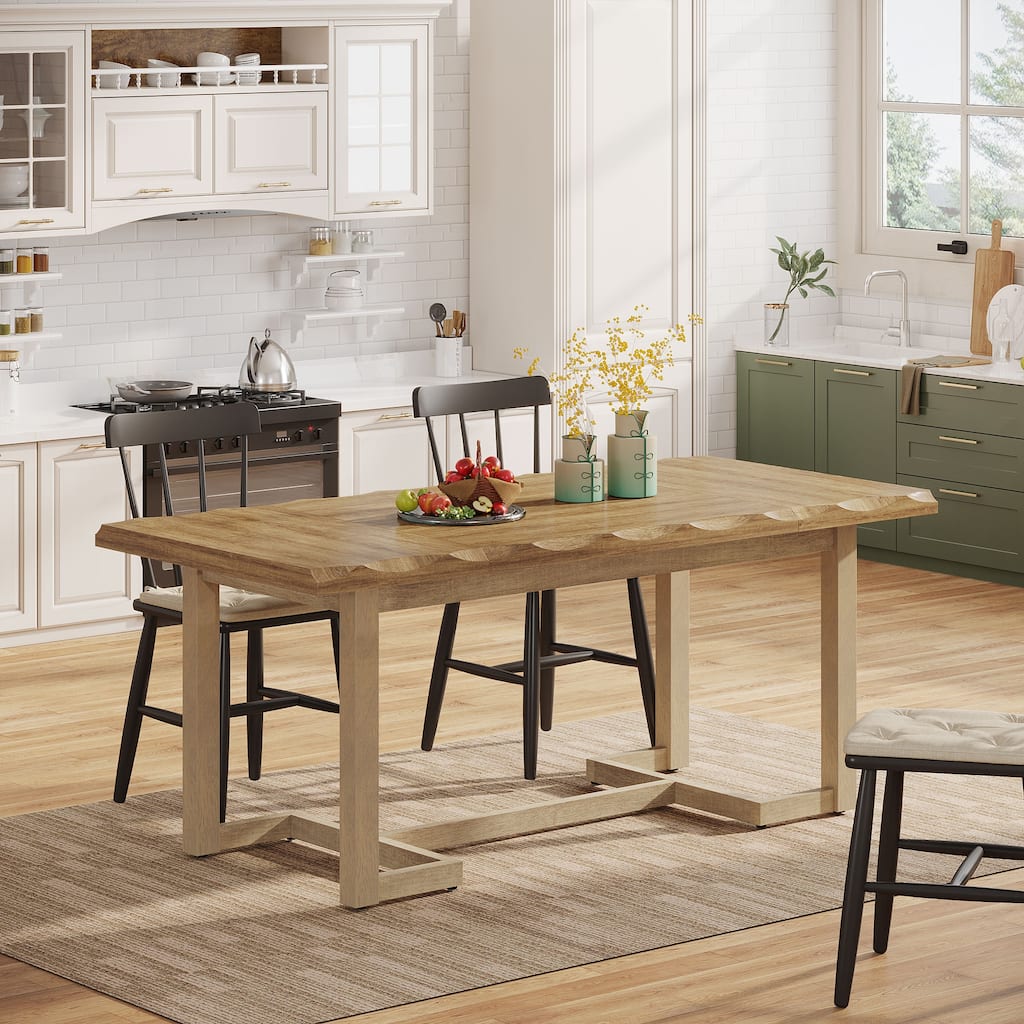 63-Inch Rectangular Dining Table with Solid Wood Leg and Thick Table Top for 4-6 People