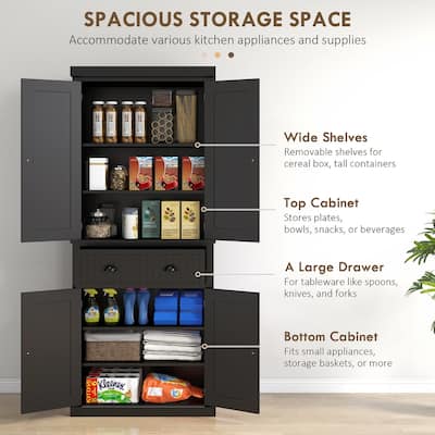 Tall Storage Cabinet Freestanding Cupboard with Adjustable Shelves