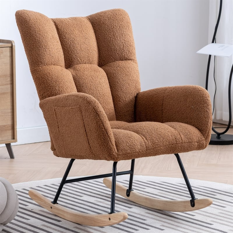 Rocking Chair Upholstered Glider Rocker Rocking Accent Chair Padded Seat with High Backrest Armchair - Brown