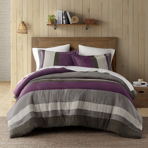slide 2 of 12, Chelsea Square Cascade Reversible Plush Faux Suede Comforter Set Purple - King