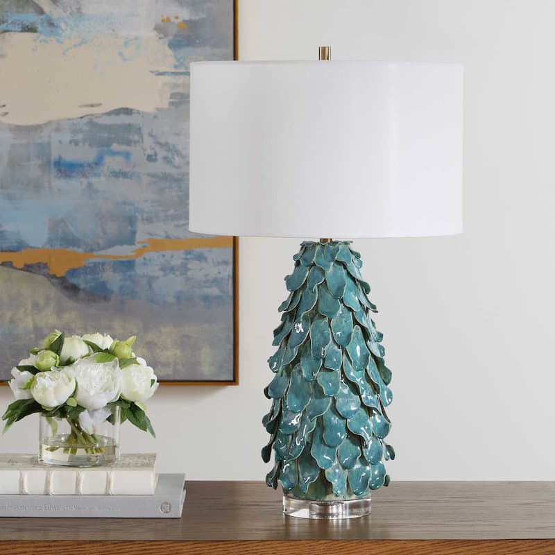 Uttermost Mina Teal Blue Table Lamp - 16.00" W x 27.50" H x 16.00" D