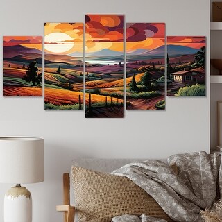 Designart "Vineyard Sunset Rows Of Ruby Landscape III" Farmhouse ...