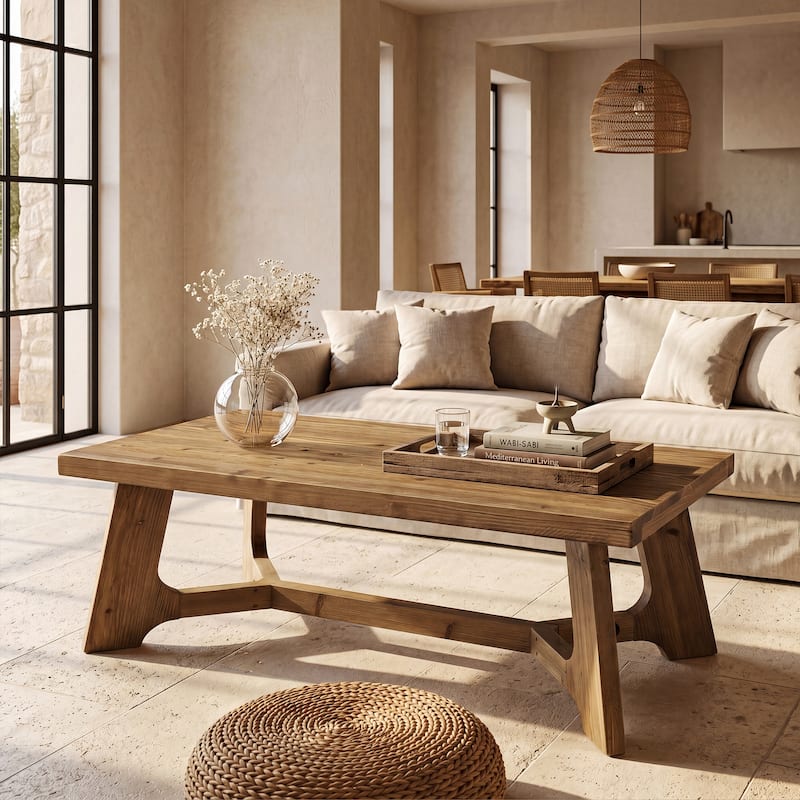 Solid Wood Rustic Coffee Table 47" Rectangle for Living Room Brown - 47.24" L x 23.62" W x 19.68" H
