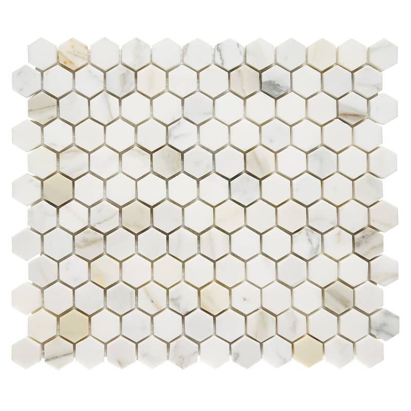 Calacatta Marble 1" x 1" Honeycomb Honed Mosaic Tile