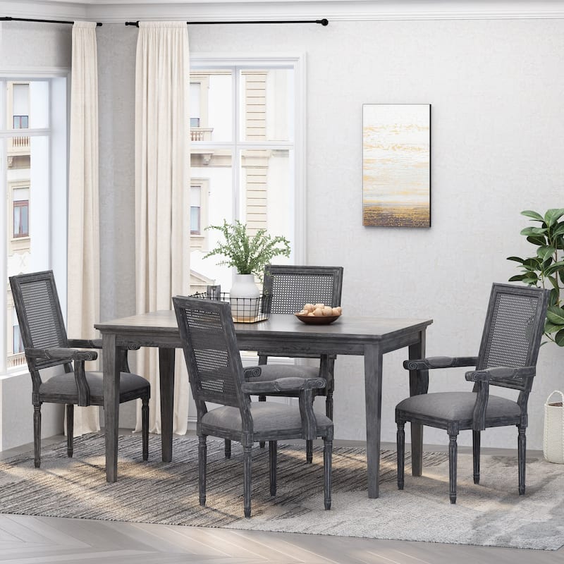 Maria Wood and Cane Upholstered Dining Chair by Christopher Knight Home - 23.75" L x 23.75" W x 39.75" H - Set of 4 - Gray