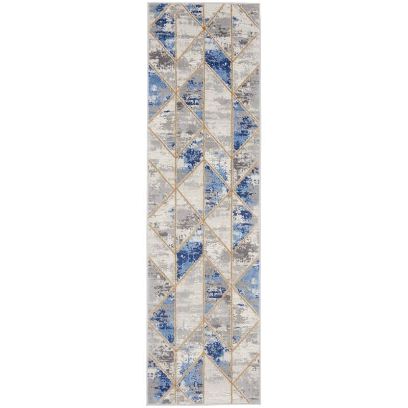 Fisor Power Loomed Geometric Abstract Modern Non Skid Stain Resistant Low Pile Area Rug By HomeRoots - 90' X '27' X '0.25