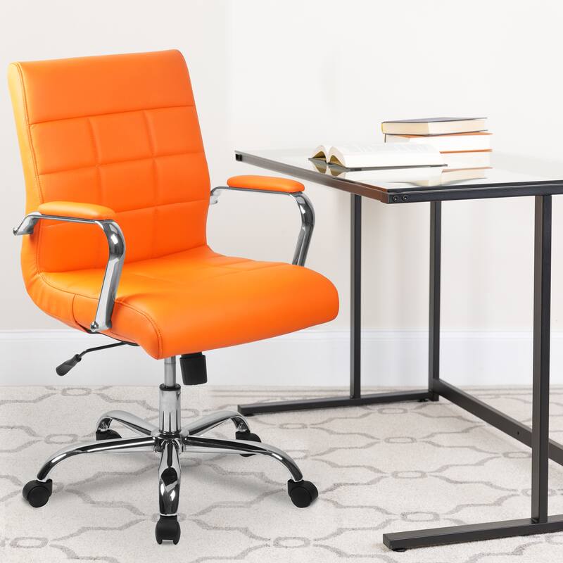 Mid-back Chrome/Vinyl Executive Swivel Office Chair - Orange