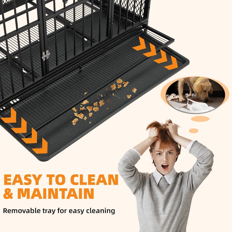 EROMMY Heavy Duty Dog Crate Furniture, Indoor Dog Kennel with Metal Mesh, Removable Tray & Lockable Wheels.