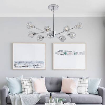 Crystal Chandeliers,9 Lights Chrome Chandelier,Dining Room Chandelier Over Table,Kitchen Light Fixtures(Bulbs Not Included)