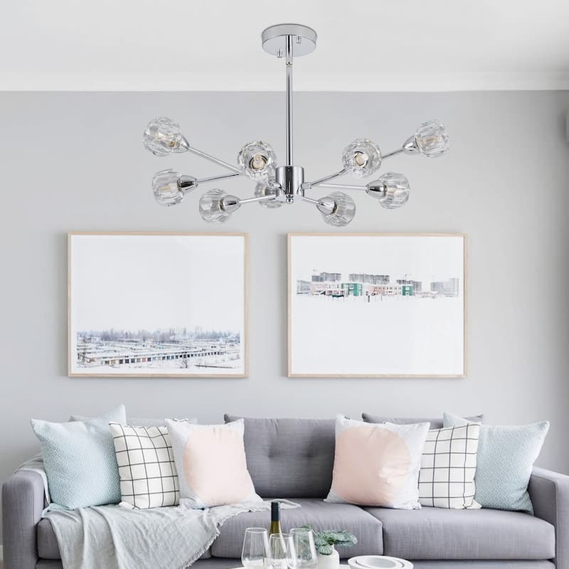 Crystal Chandeliers,9 Lights Chrome Chandelier,Dining Room Chandelier Over Table,Kitchen Light Fixtures(Bulbs Not Included) - Chrome