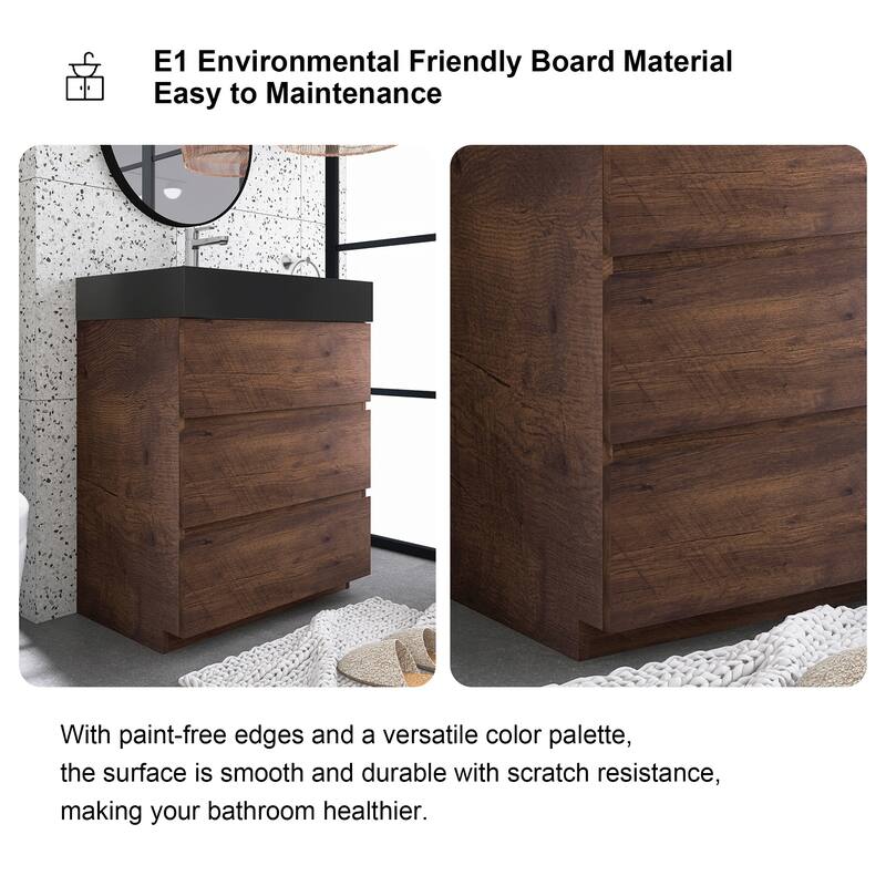 Freestanding Bathroom Vanity with Black Solid Surface Top