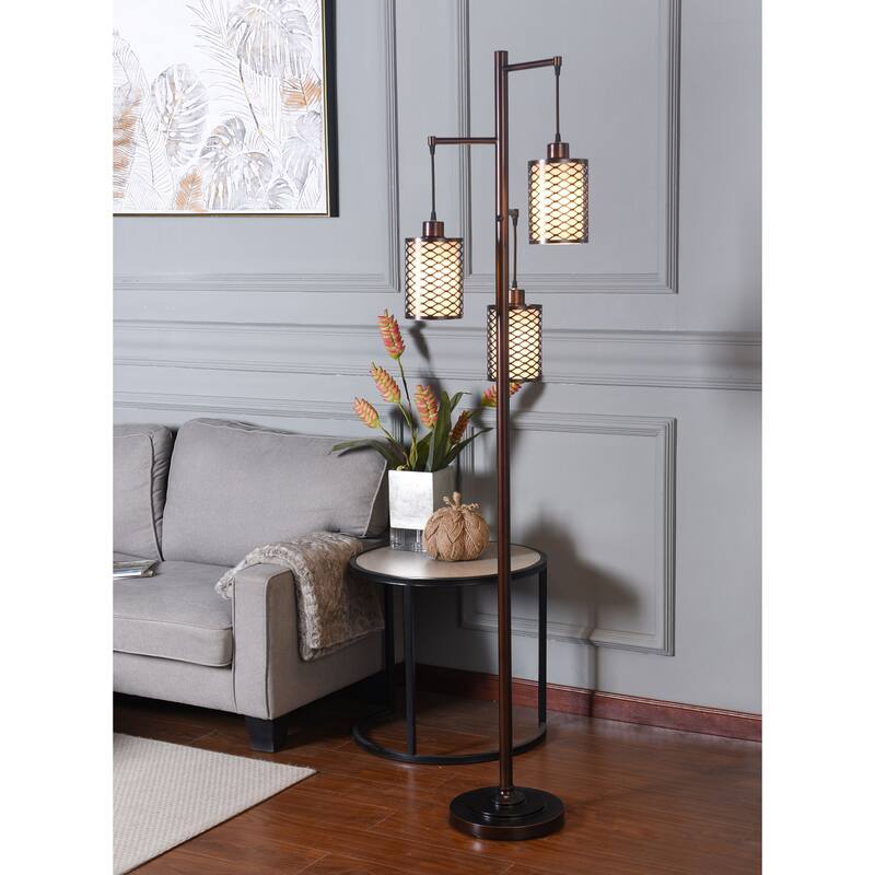 Rubbed Bronze - Three Head Floor Lamp - Wired Metal Shade
