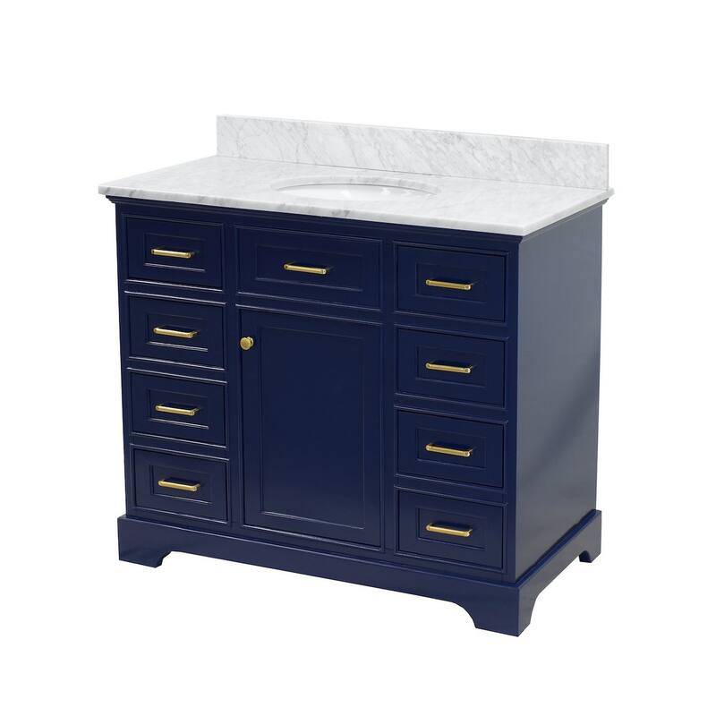 KitchenBathCollection Aria 42" Bathroom Vanity with Carrara Marble Top
