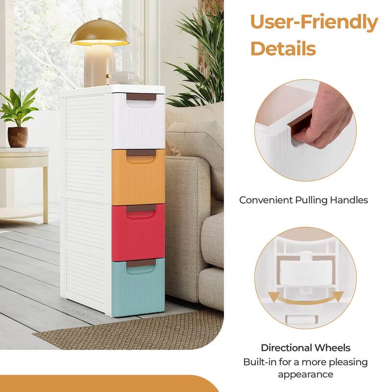 Costway 1/2 PCS 4-Drawer Narrow Rolling Storage Cabinet with Pull - See Details