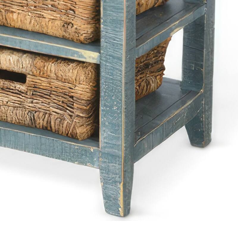 16 in. Teal Rectangle Wood End Table, Sturdy Build End Side Table for Living Rooms